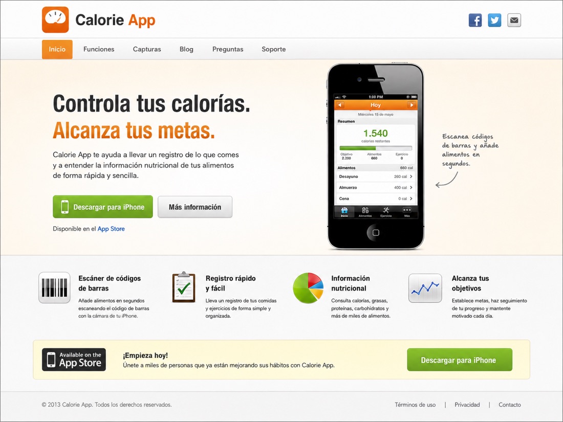 Web anterior de Calorie App
