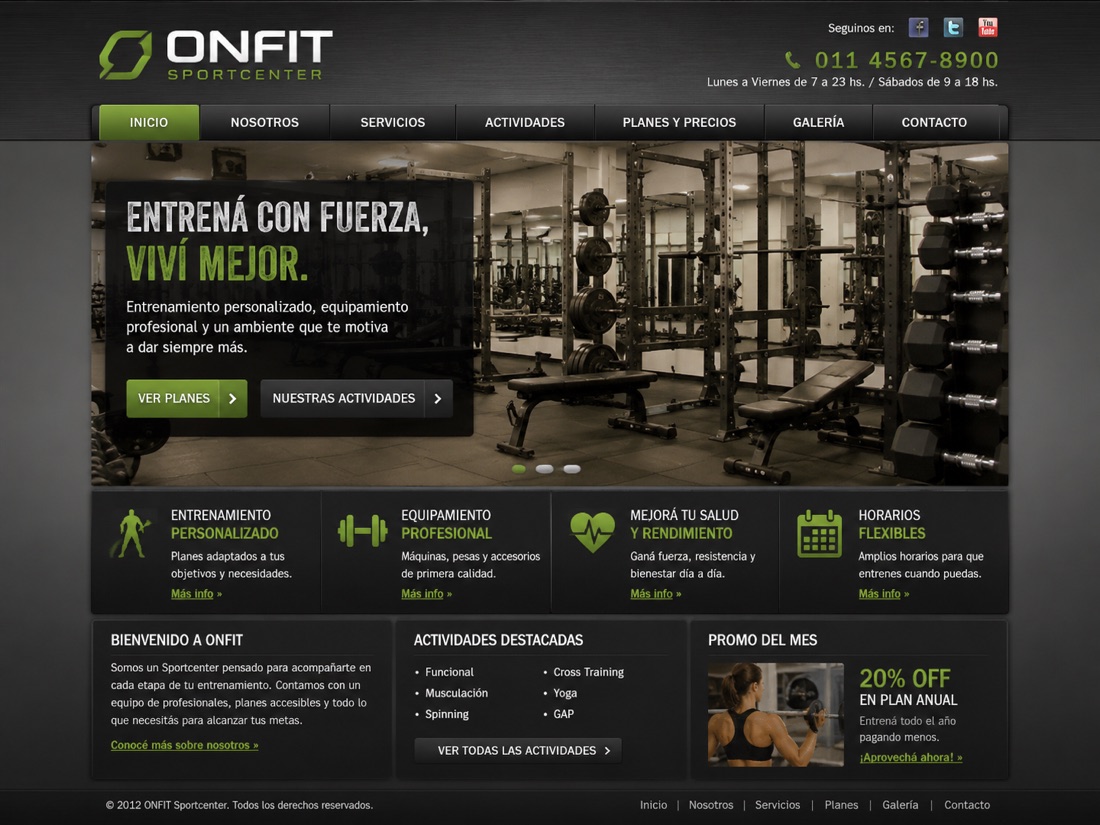 Web anterior de Onfit Sportcenter